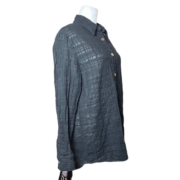 Saint+Sofia Black Burnout Button Down Shirt Long Sleeve Collared Casual Womens 6 - Picture 7 of 12